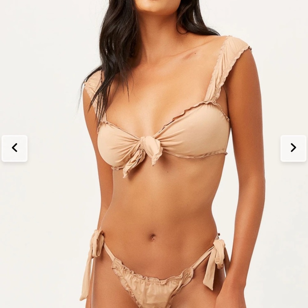 Frankie’s Bikinis - Colby Tie Ruffle Bikini Top in color Earth